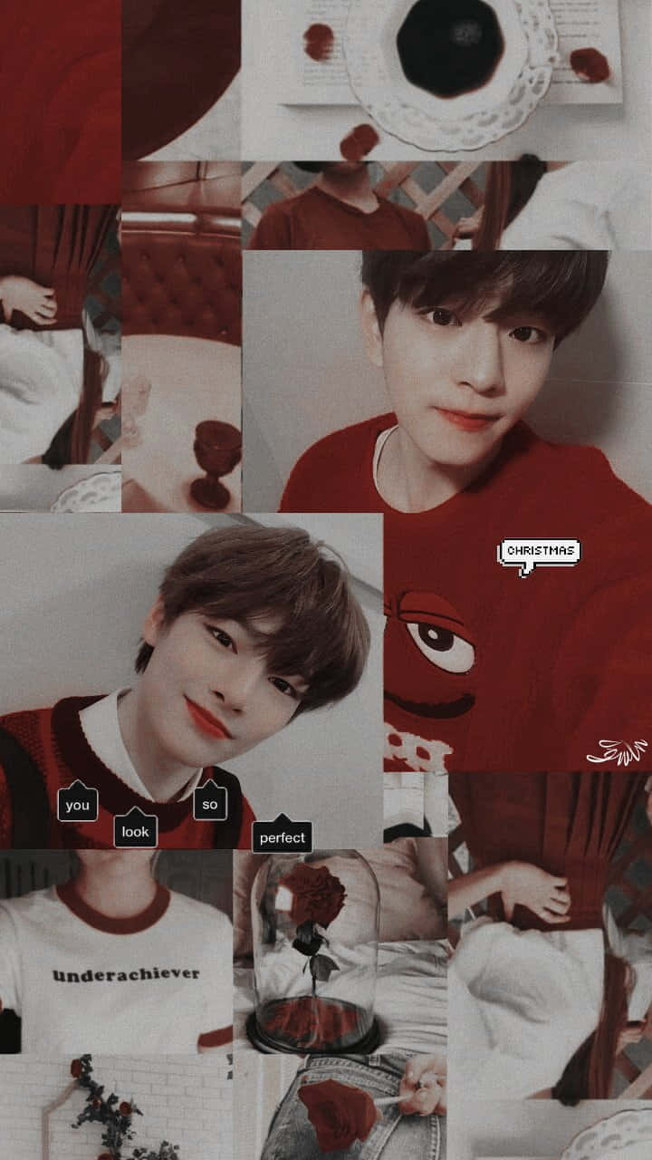 Stray Kids Red Aesthetic Collage Wallpaper