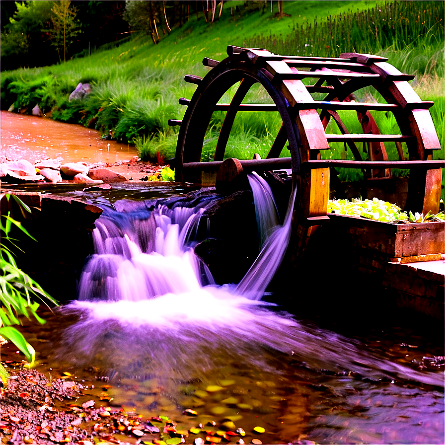 Stream With Waterwheel Png Qka10 PNG