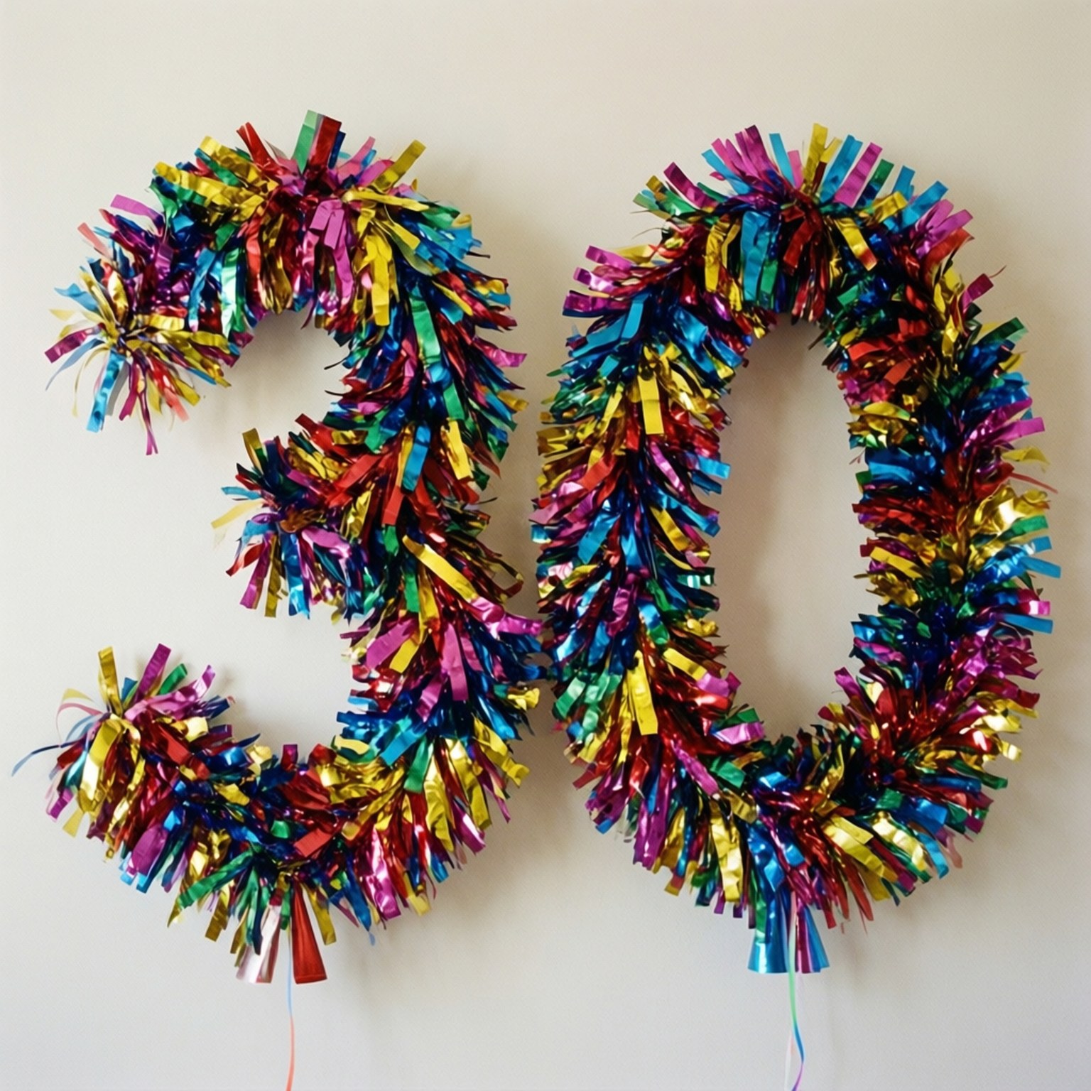 Färgglada streamers arrangerade för att bilda siffran 30