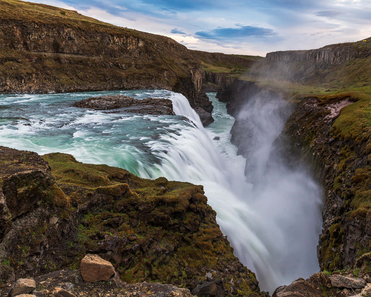 Streaming Gullfoss Waterfall In Southwest Iceland Wallpaper