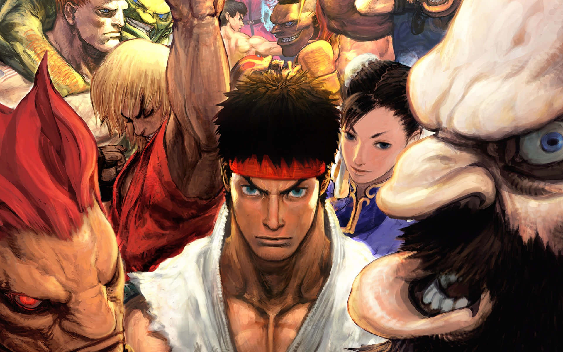Iconic Street Fighter Characters in Action Wallpaper