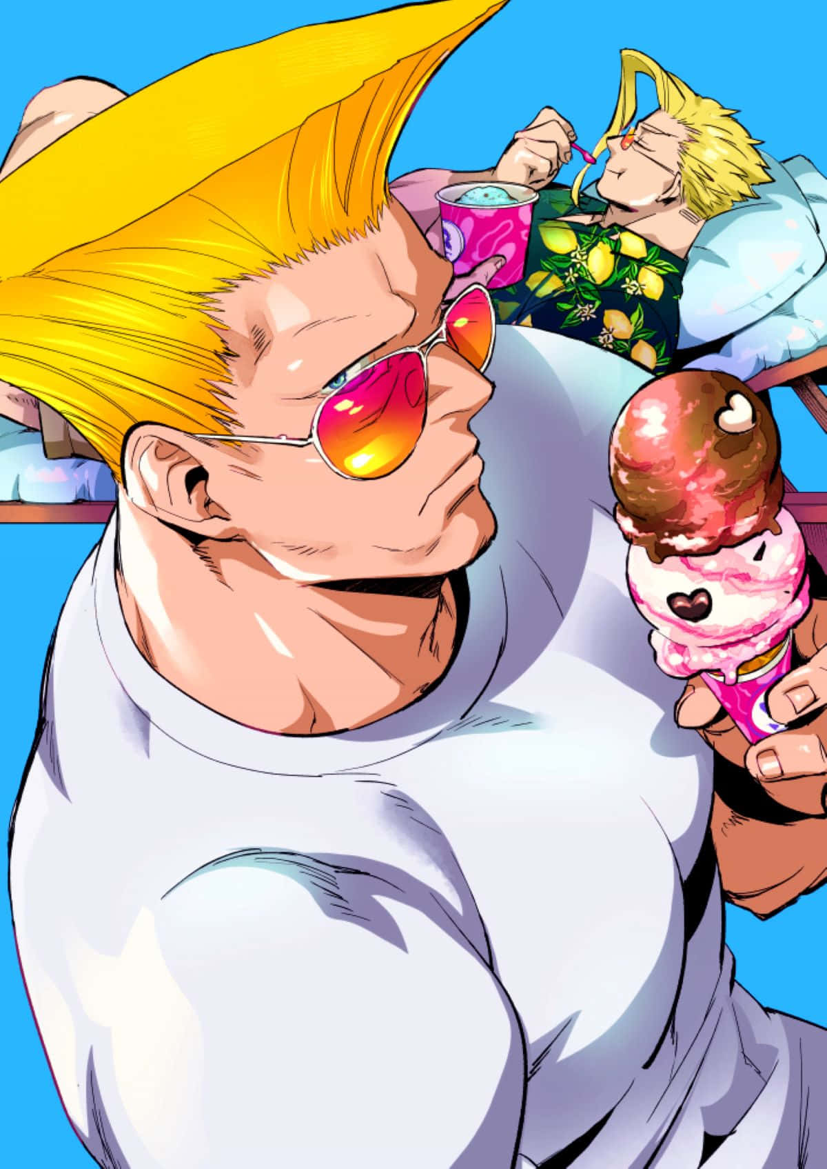 Street Fighter Guile Ice Cream Relaxation Wallpaper
