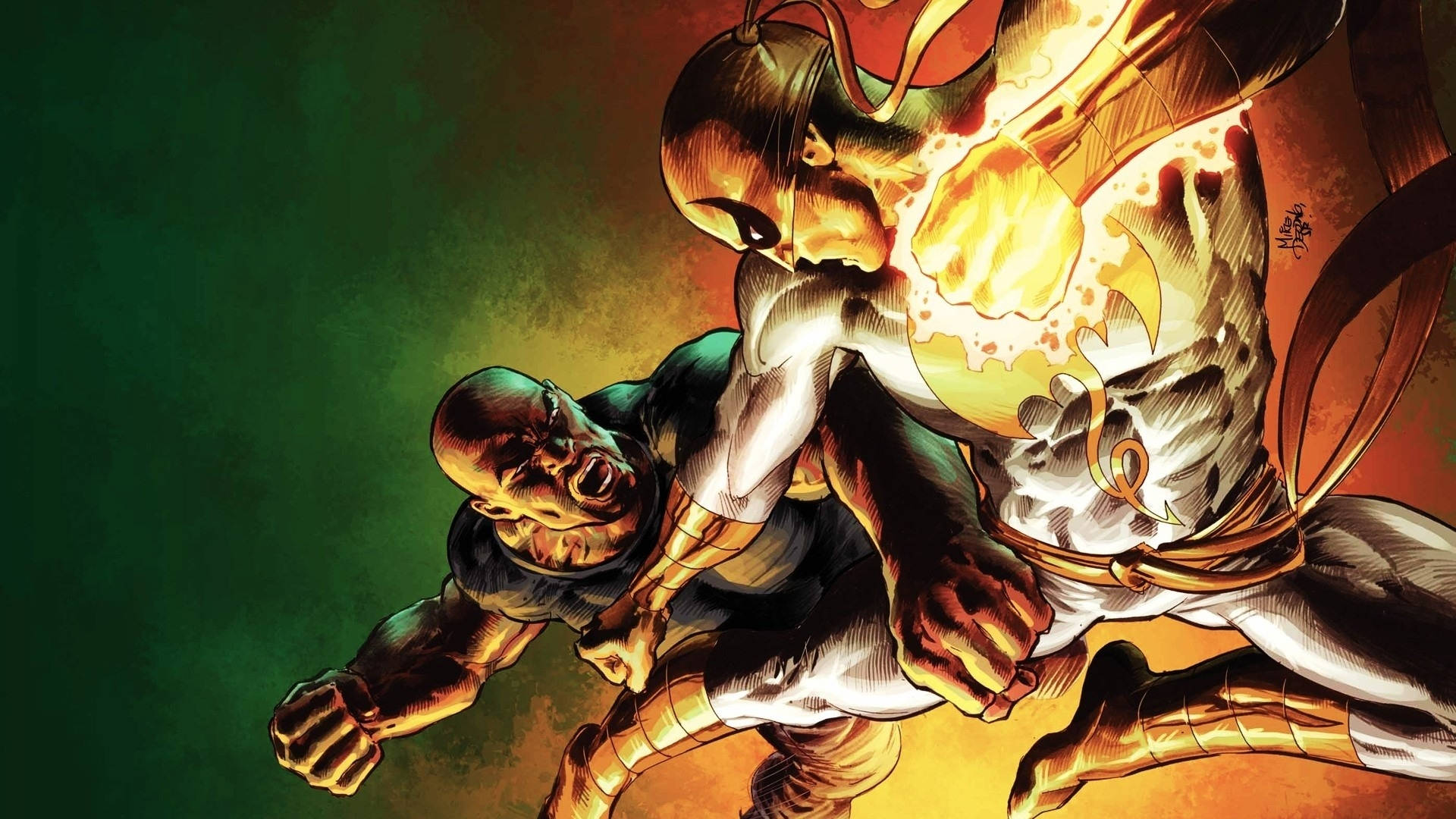 Gatanivå-superhjältarna Iron Fist Och Luke Cage. Wallpaper
