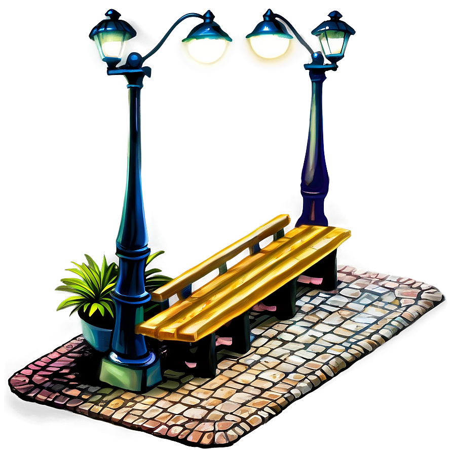 Street Light With Bench Png 05252024 PNG