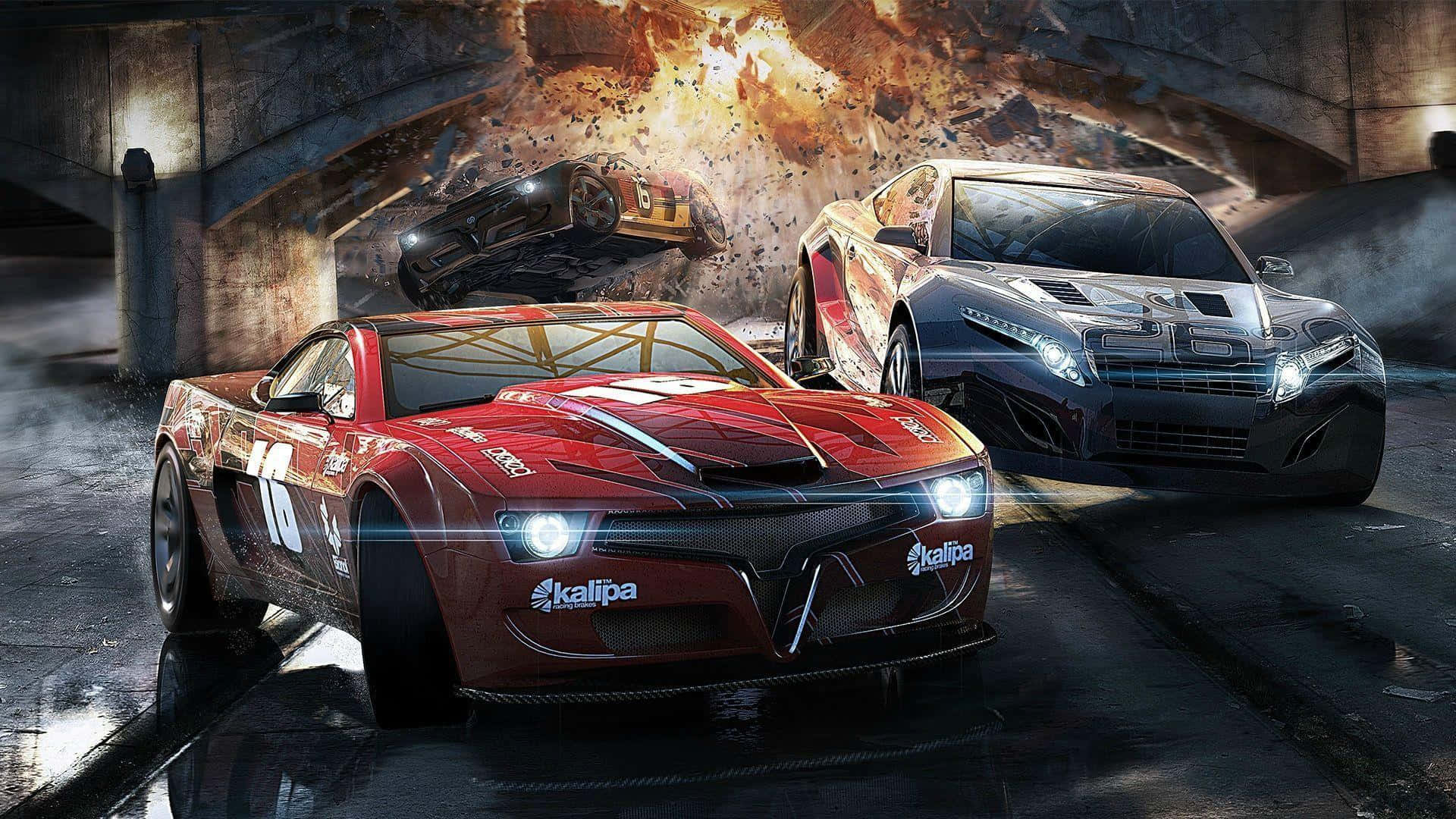 A Car Race In A Tunnel With Two Cars Wallpaper