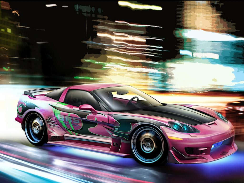 Pink Street Racing Car Wallpaper