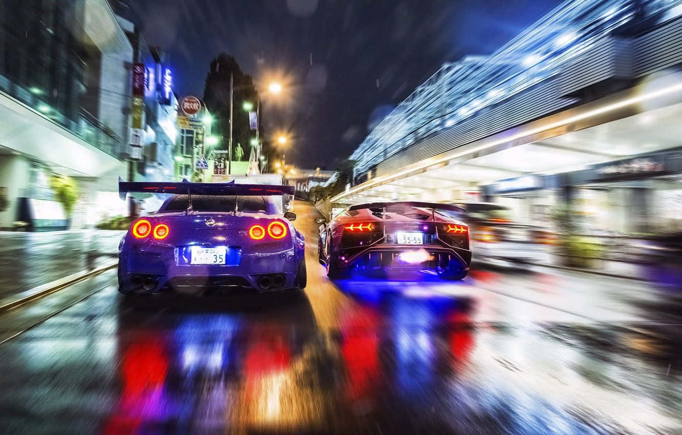 Thrilling Night Street Racing Wallpaper