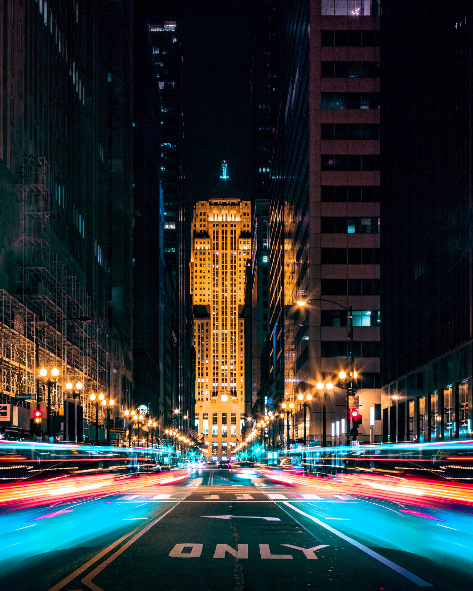 Street Traffic Light Chicago Skyline Wallpaper