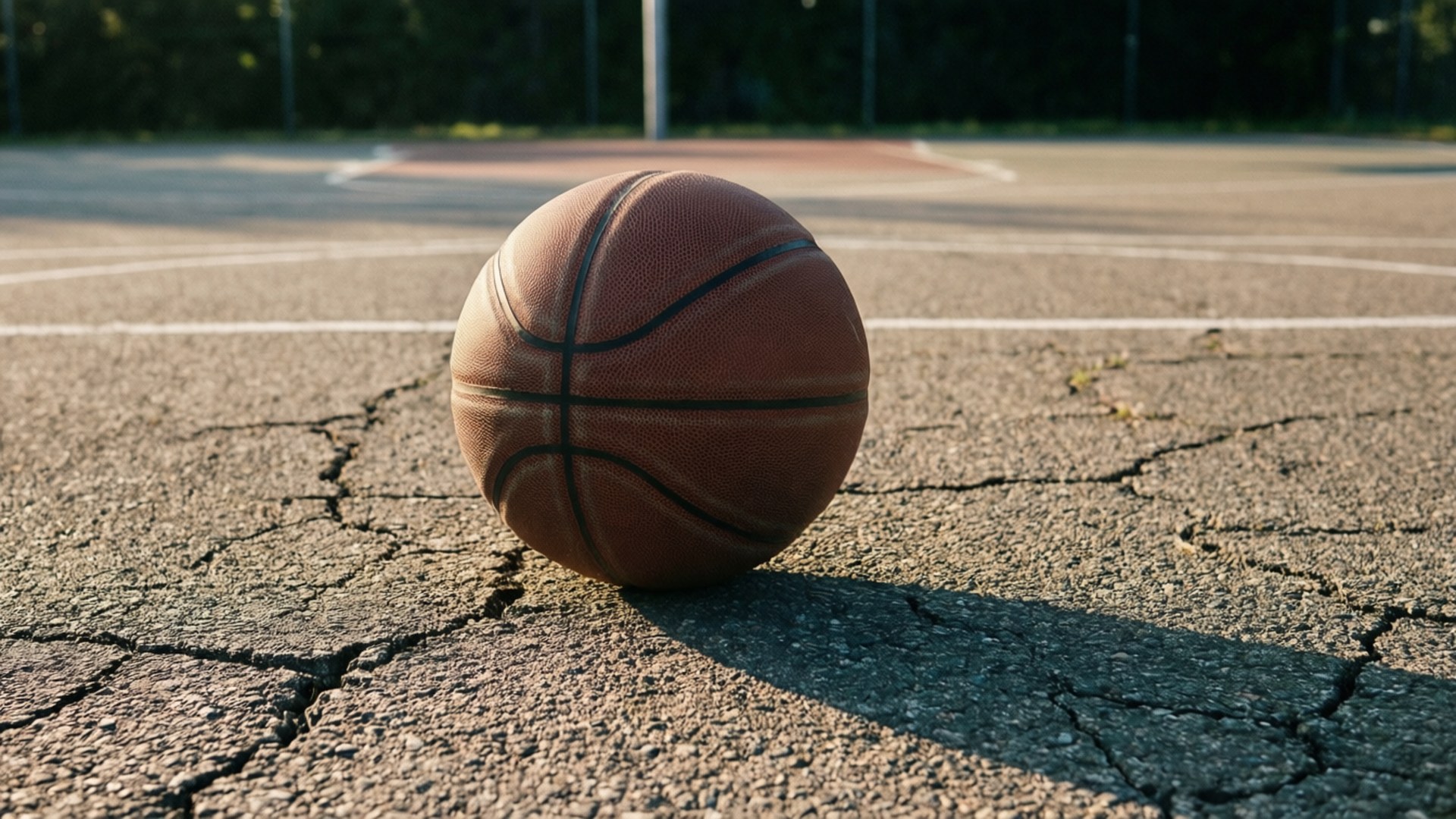 Ballon et terrain usés dans un cadre de streetball