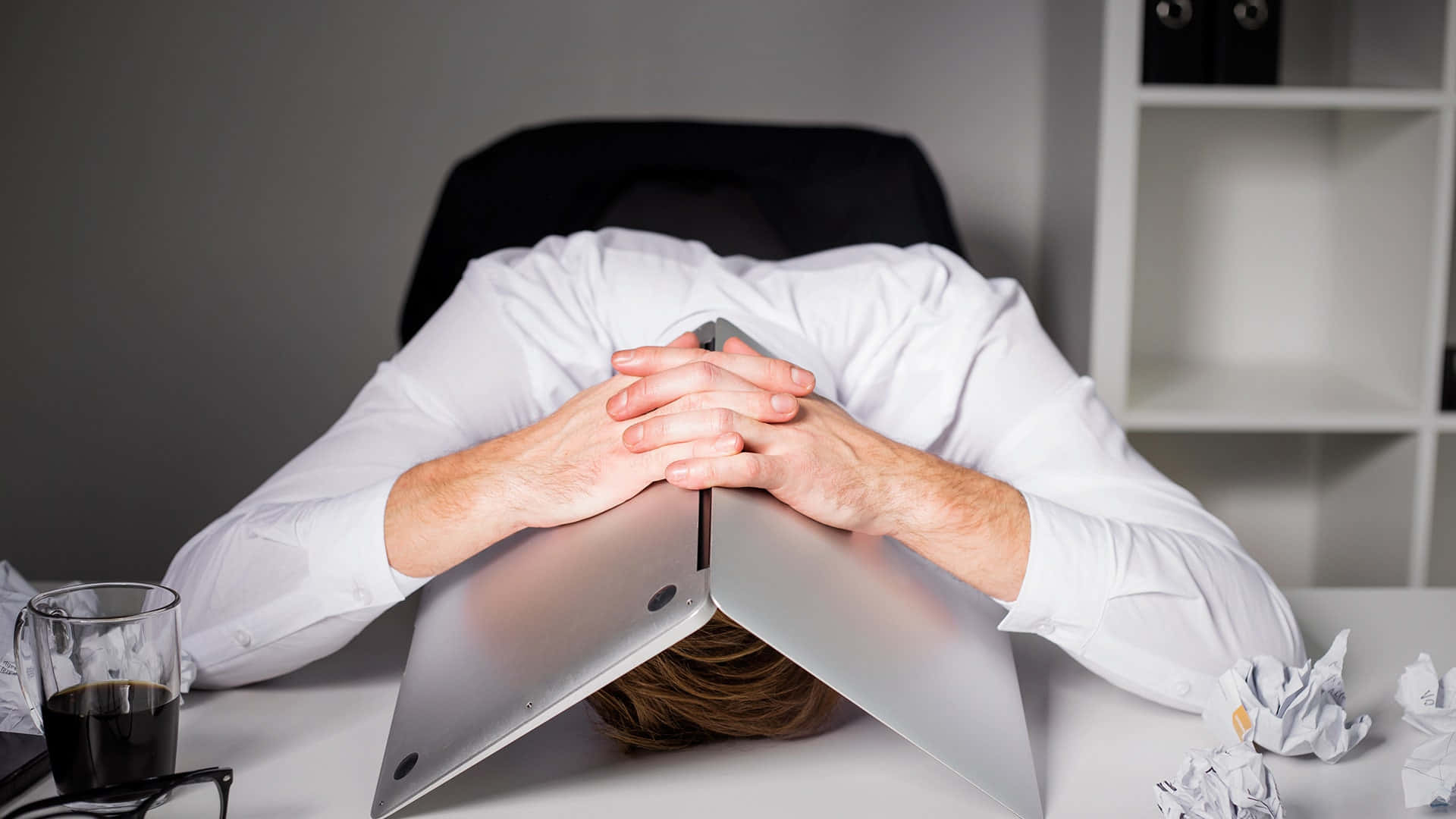 Stress Man Hiding Under A Laptop Wallpaper