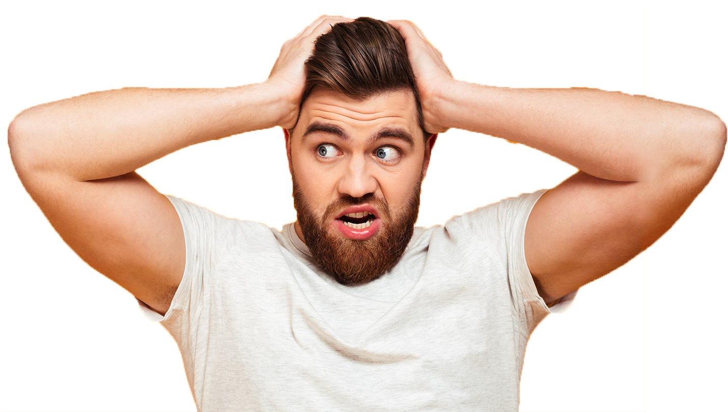 Stressed Man Clutching Head PNG