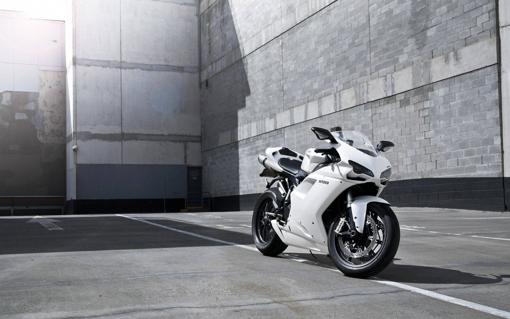 Striking White Ducati 1198 Motor Bike Background