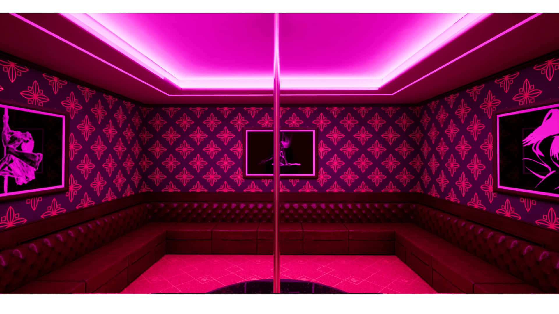 A Room With Pink Lights And A Pink Wall