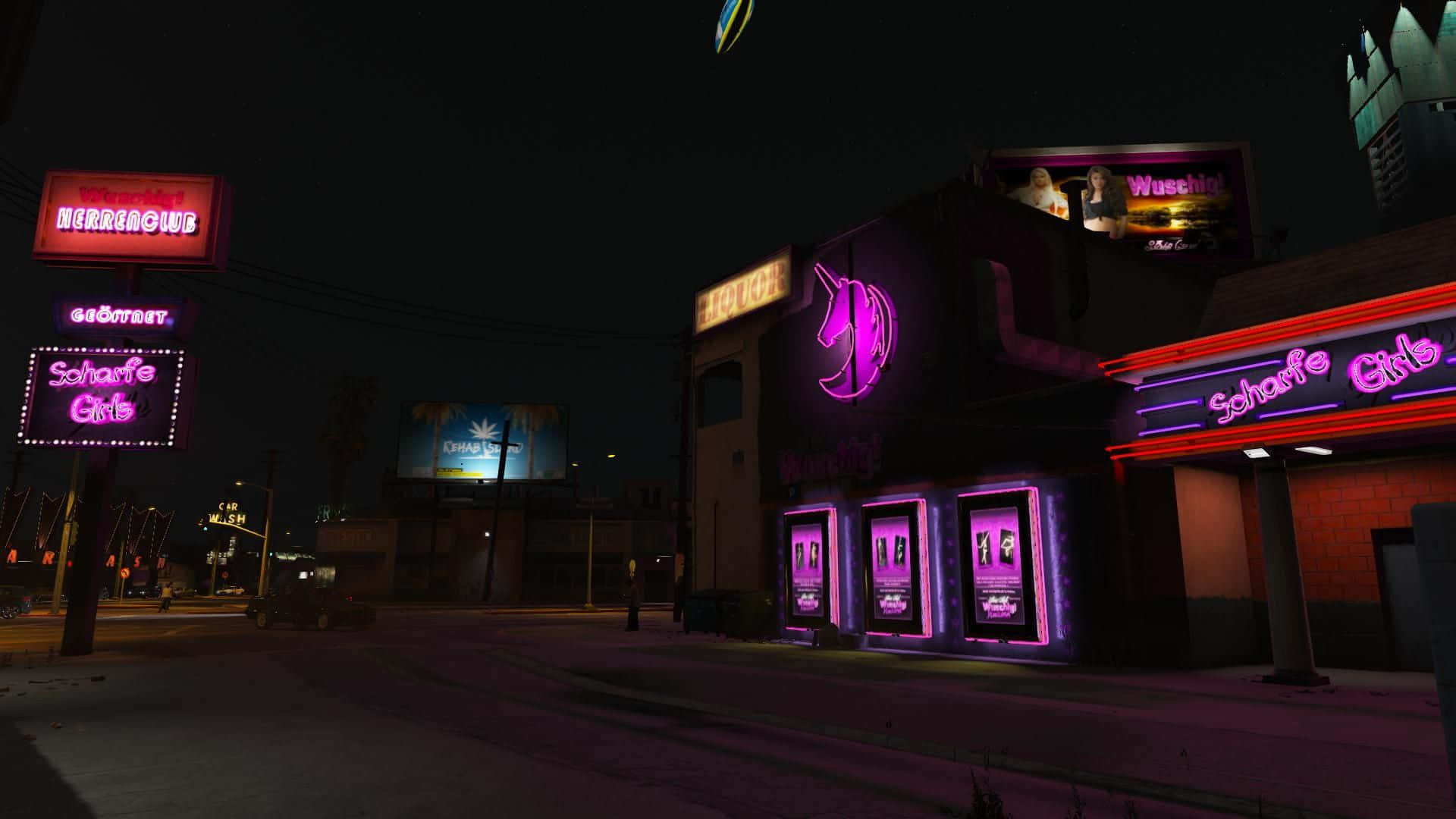 A Night Scene With Neon Lights And Neon Signs