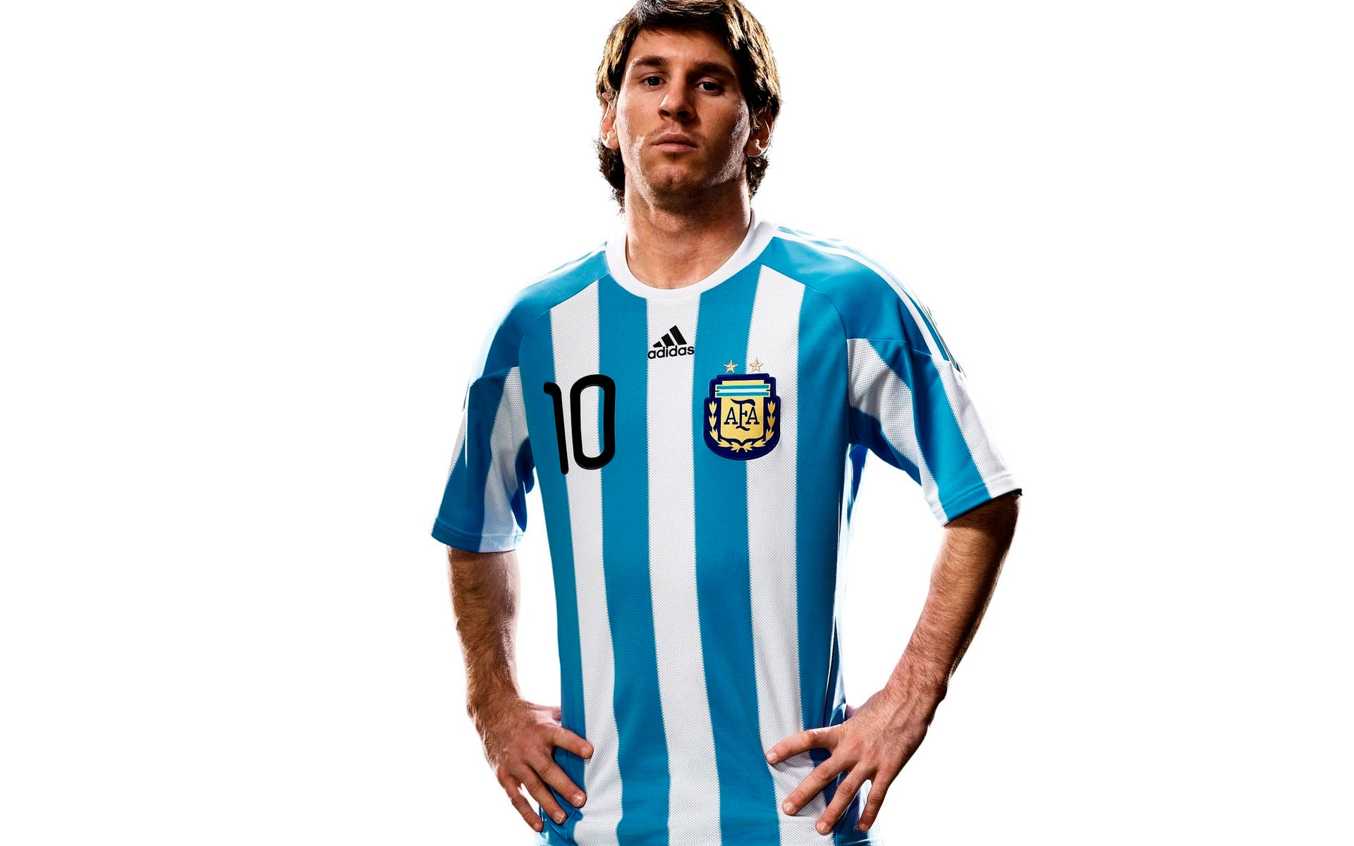 Lionel Messi Dons Argentina's Striped National Jersey Wallpaper