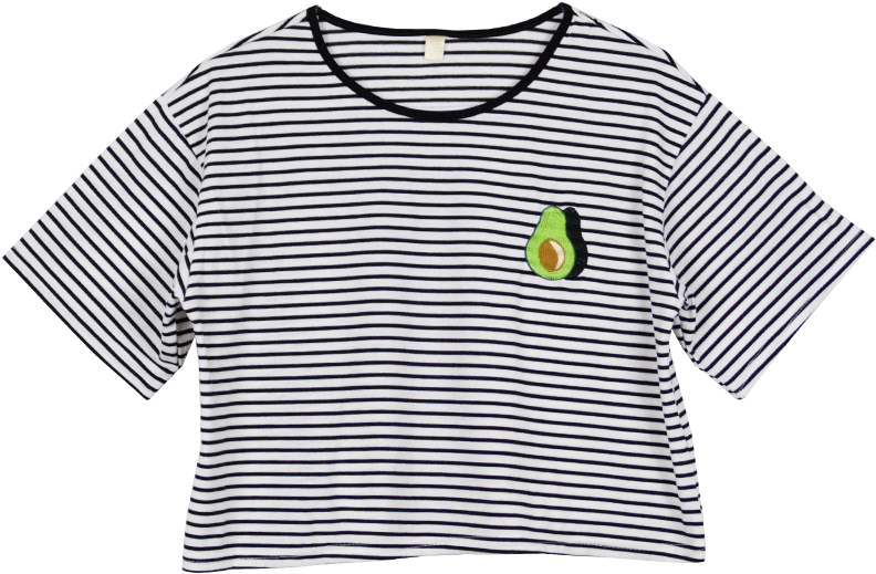 Striped Crop Topwith Avocado Patch PNG