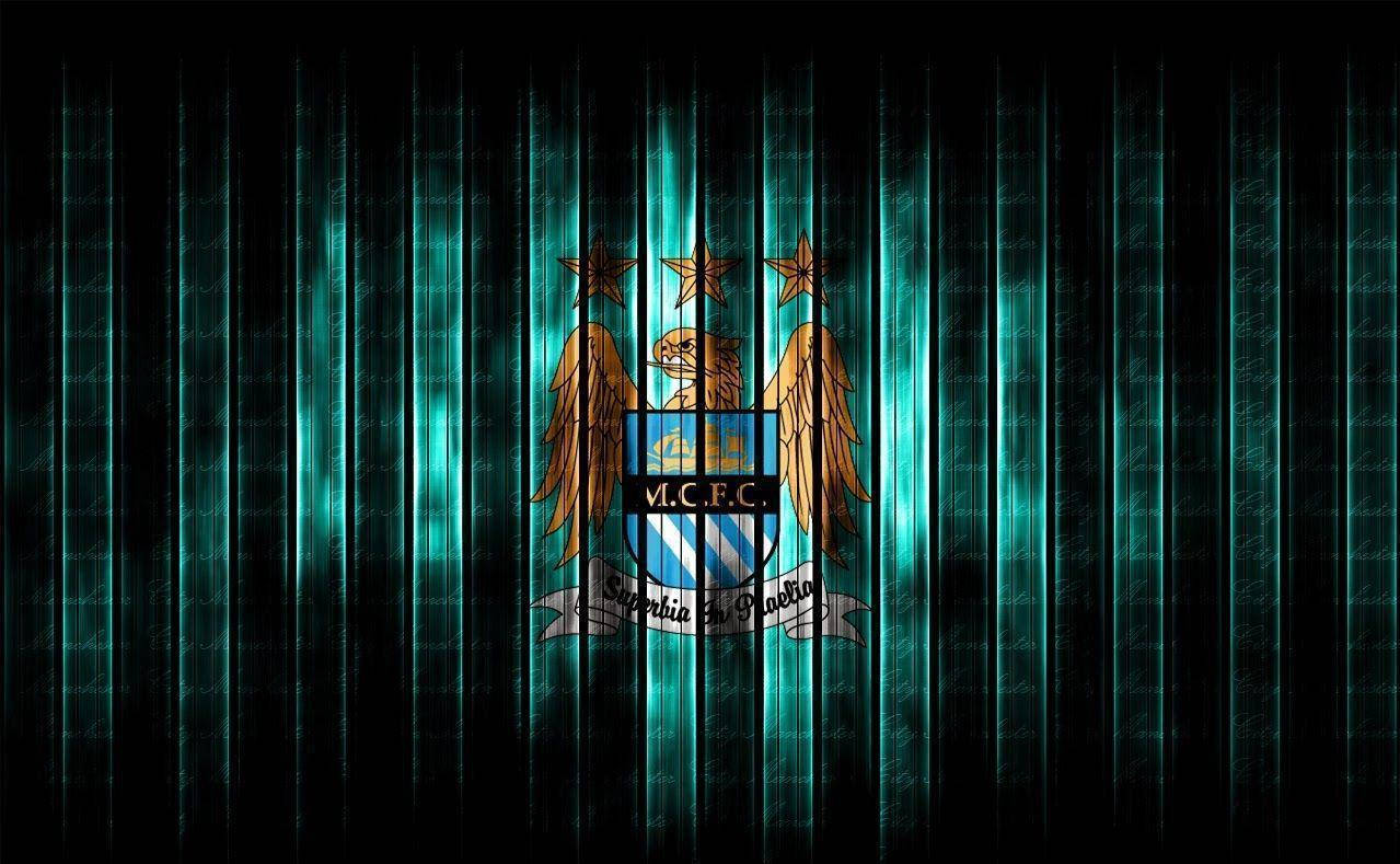 Gestreiftesdunkles Ästhetisches Manchester City Fc Logo Wallpaper