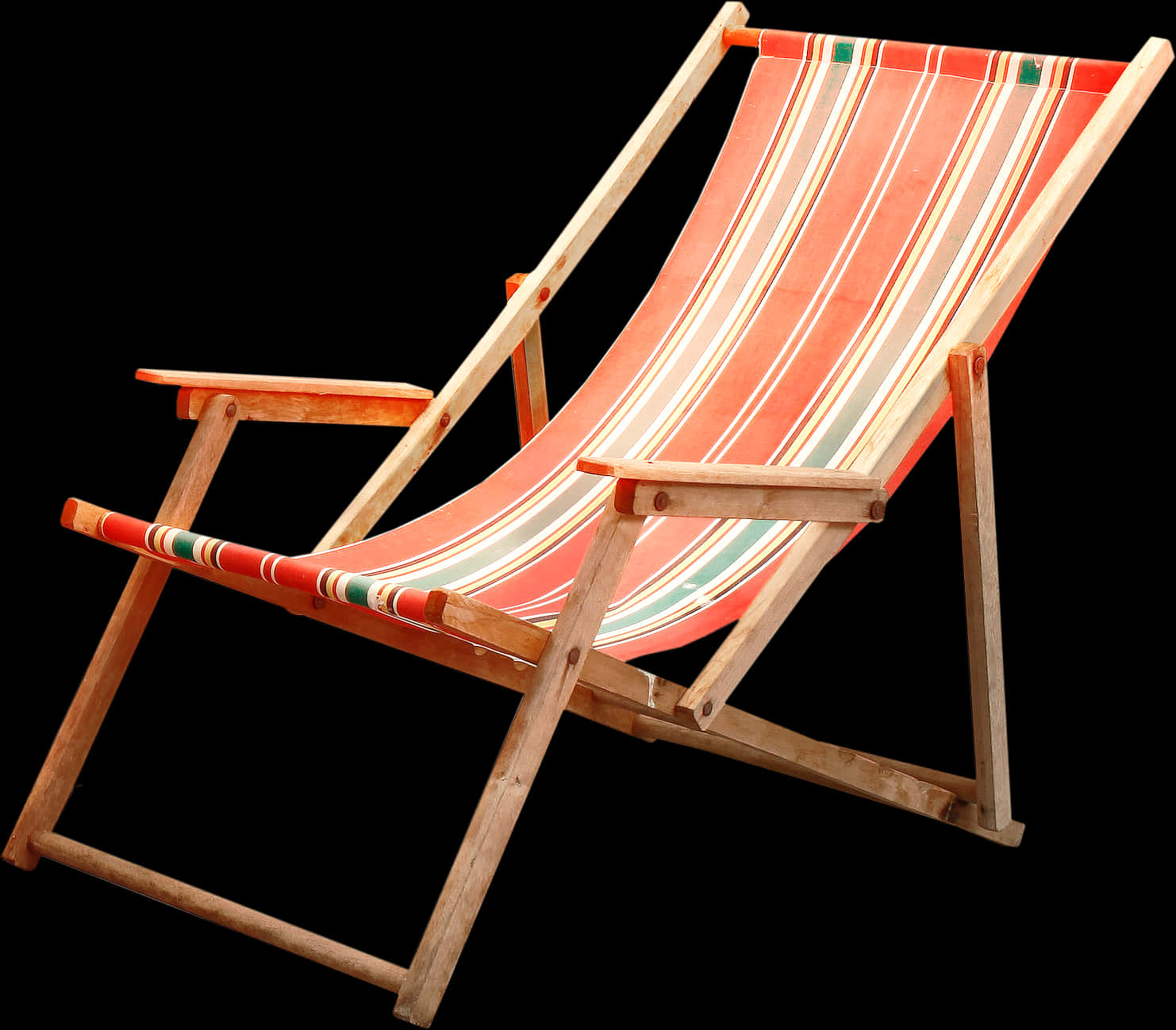 Striped Deck Chair Black Background PNG