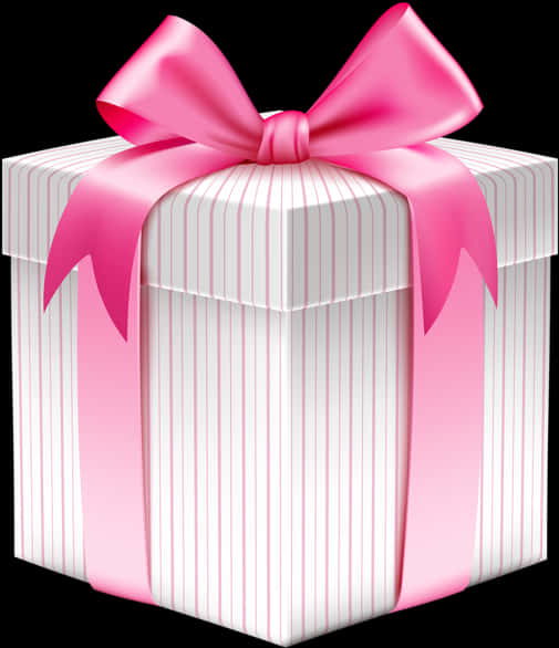 Striped Gift Boxwith Pink Ribbon PNG