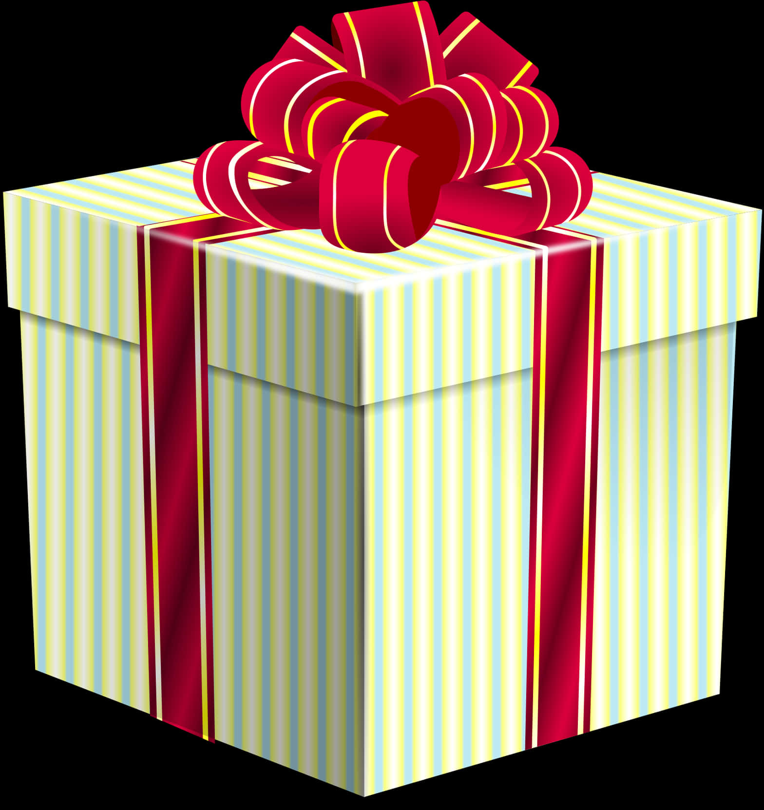 Striped Gift Boxwith Red Bow PNG