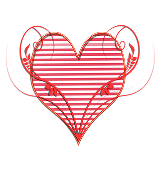 Striped Heartwith Floral Accents PNG