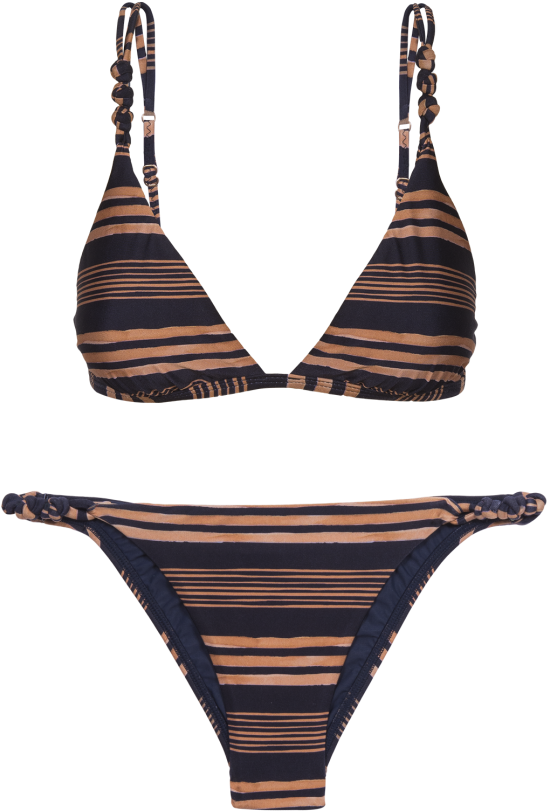 Striped Navyand Tan Bikini Set PNG