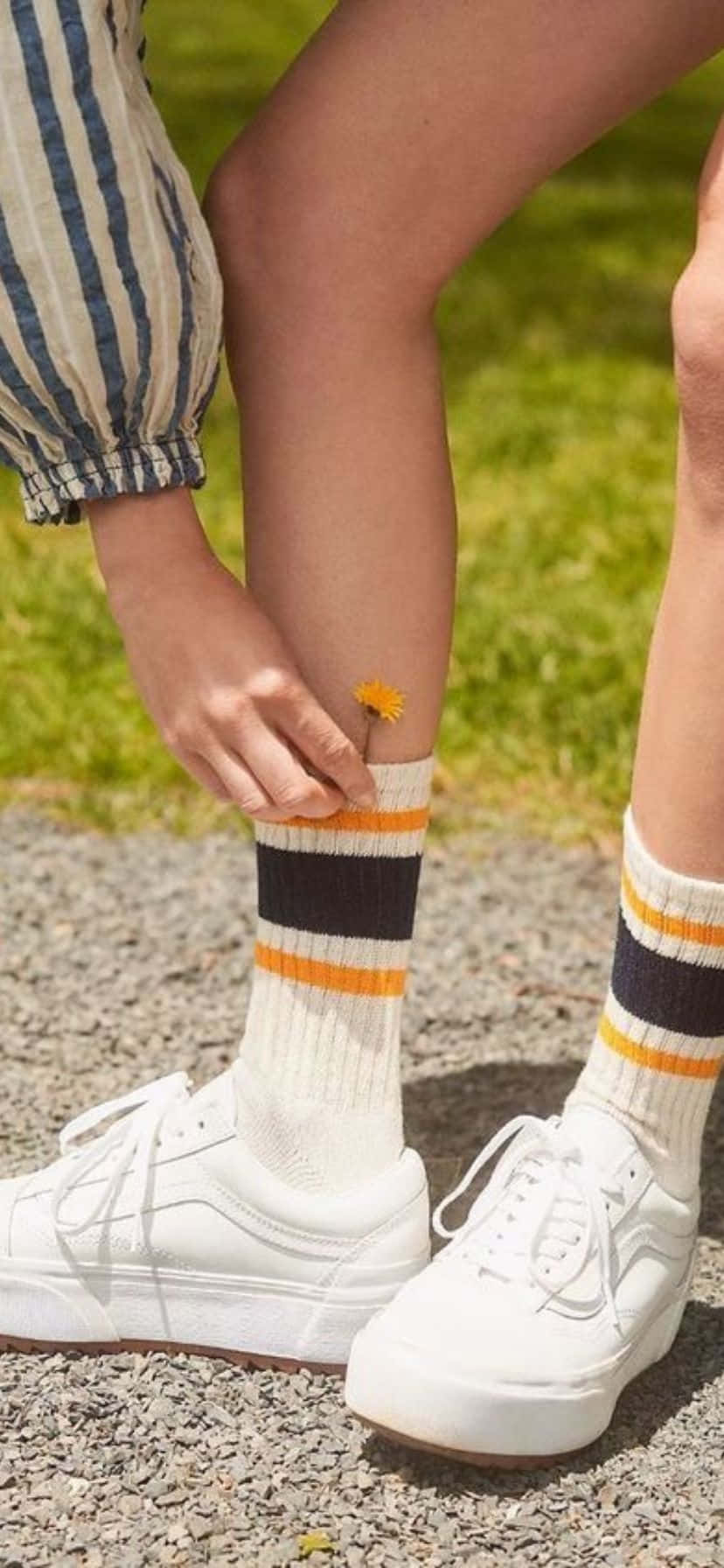Striped Socks White Sneakers Outdoors Wallpaper