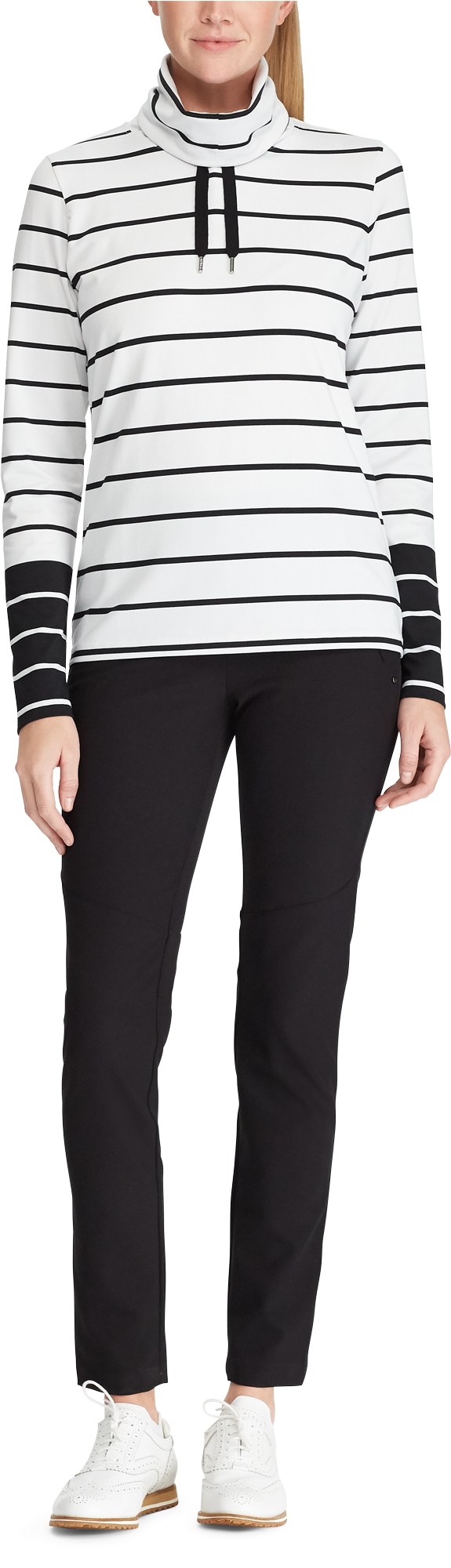 Striped Turtleneck Sweaterand Black Pants Fashion PNG
