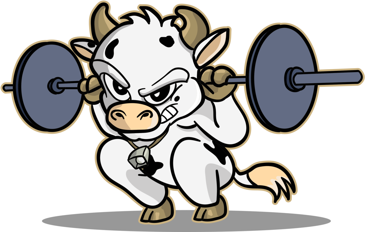 Strong Cow Weightlifting Cartoon PNG