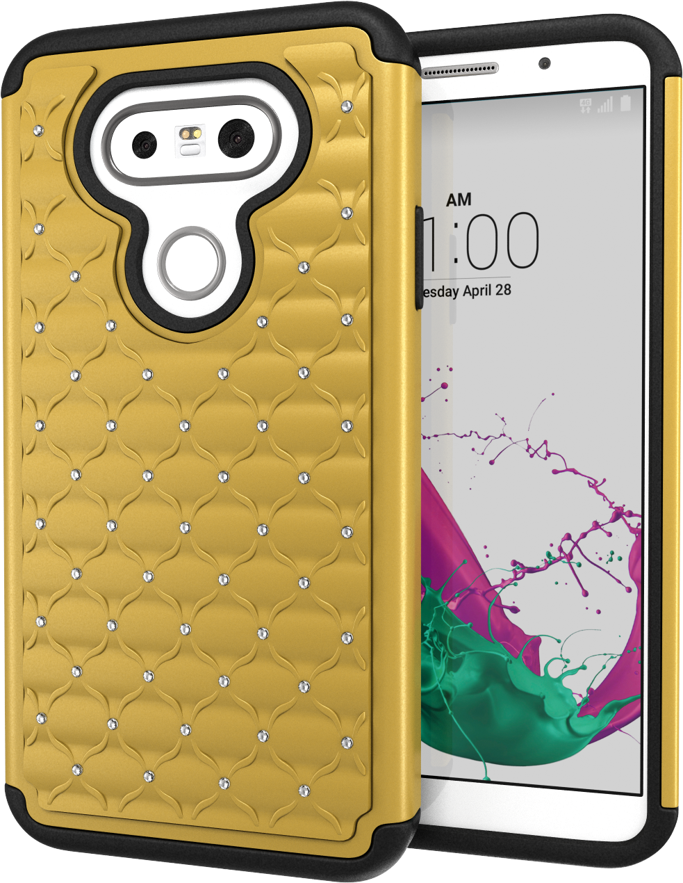 Studded Yellow Phone Casewith Smartphone PNG