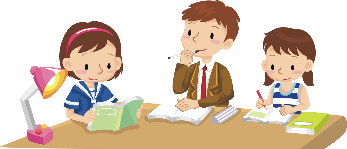 Students Studying Together Cartoon PNG