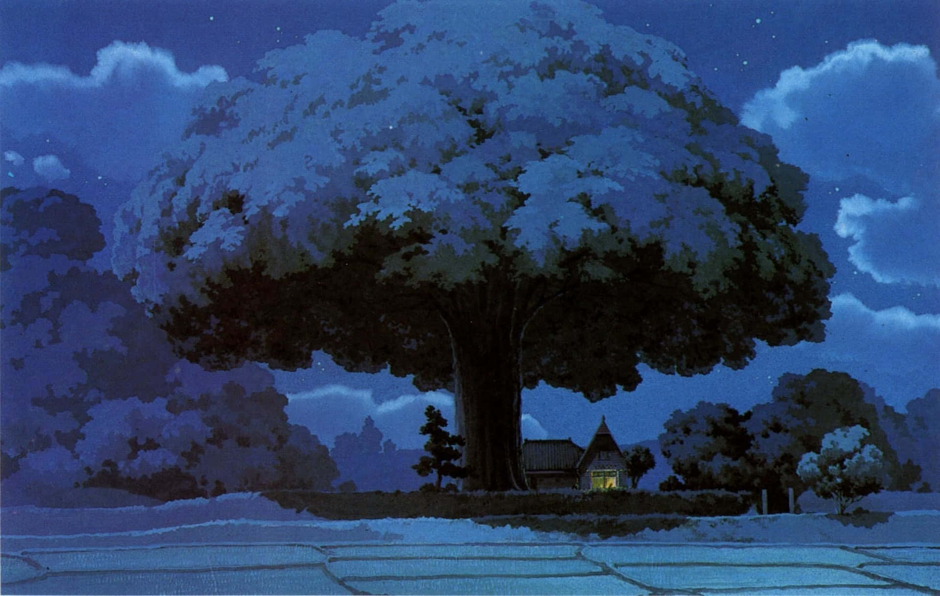 "Take a virtual stroll through the enchanting Studio Ghibli universe with this aesthetic desktop wallpaper." Wallpaper