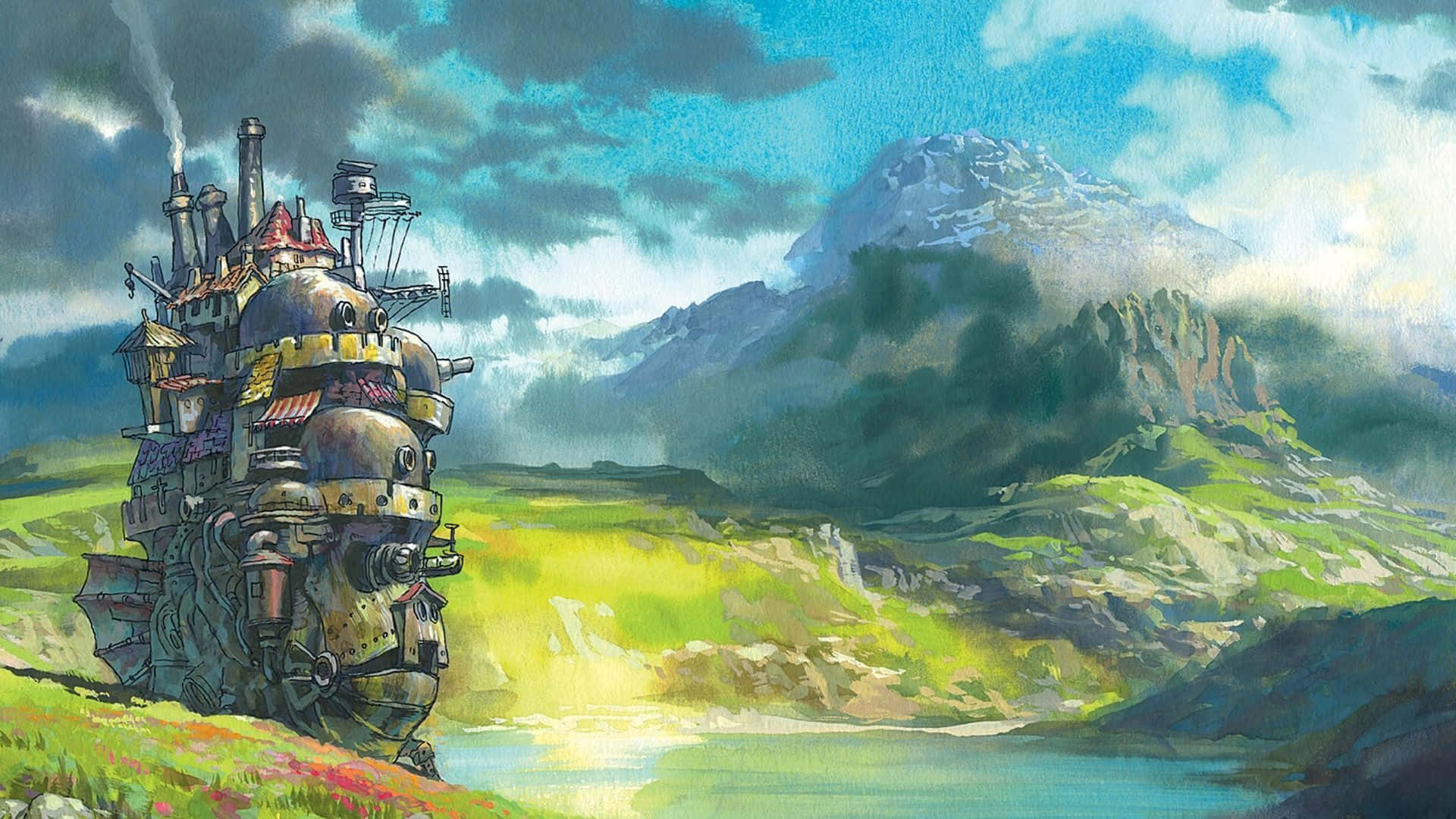 Get lost in the whimsical artwork of Studio Ghibli with this Aesthetic Desktop Wallpaper