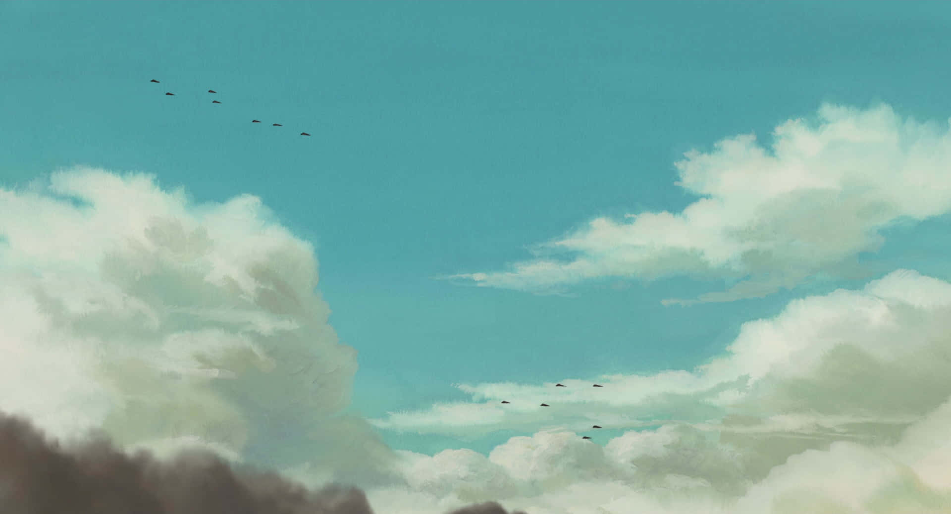 Untranquilo Y Acogedor Fondo De Escritorio Con Estética De Studio Ghibli. Fondo de pantalla