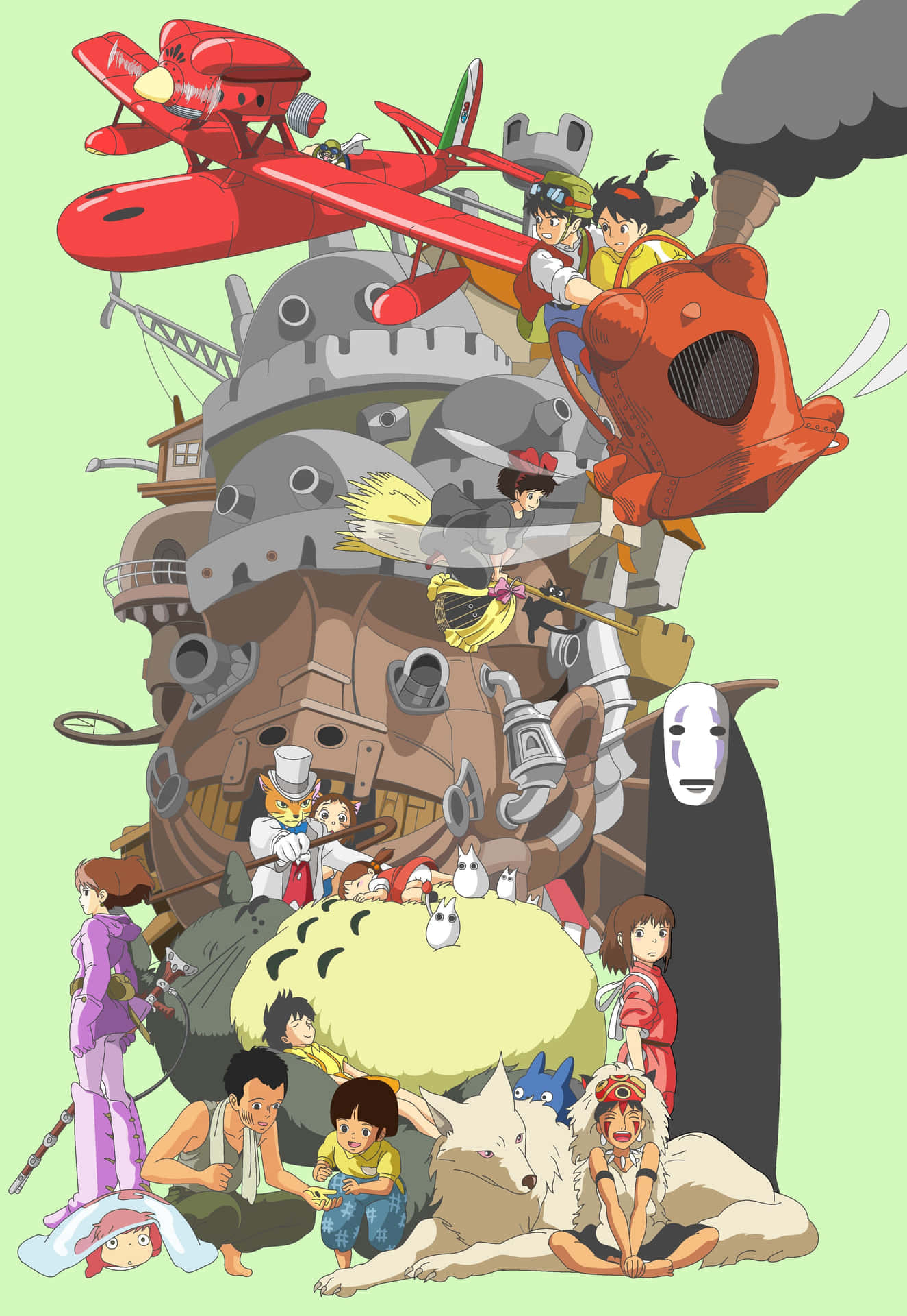 Enchanting Studio Ghibli Art with Spirited Away Characters Wallpaper