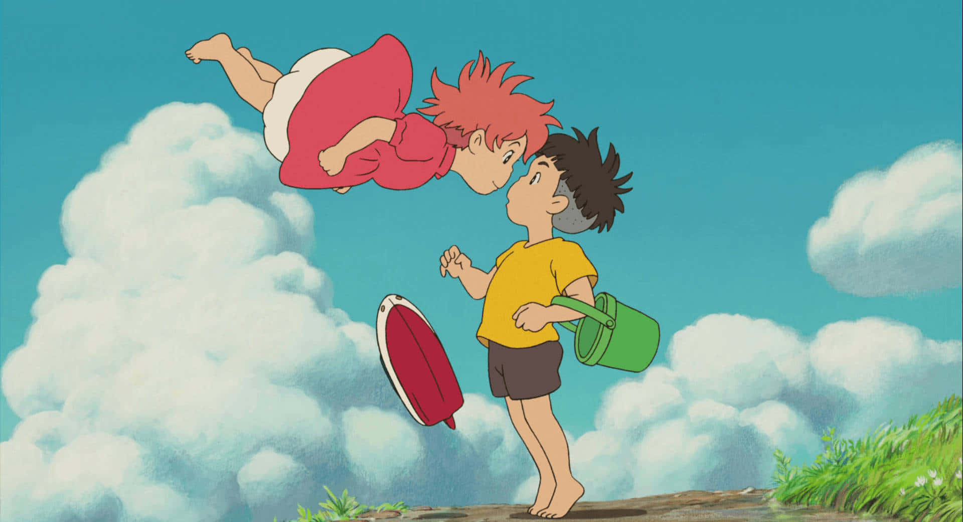 Studio Ghibli Children Cloudy Sky Wallpaper