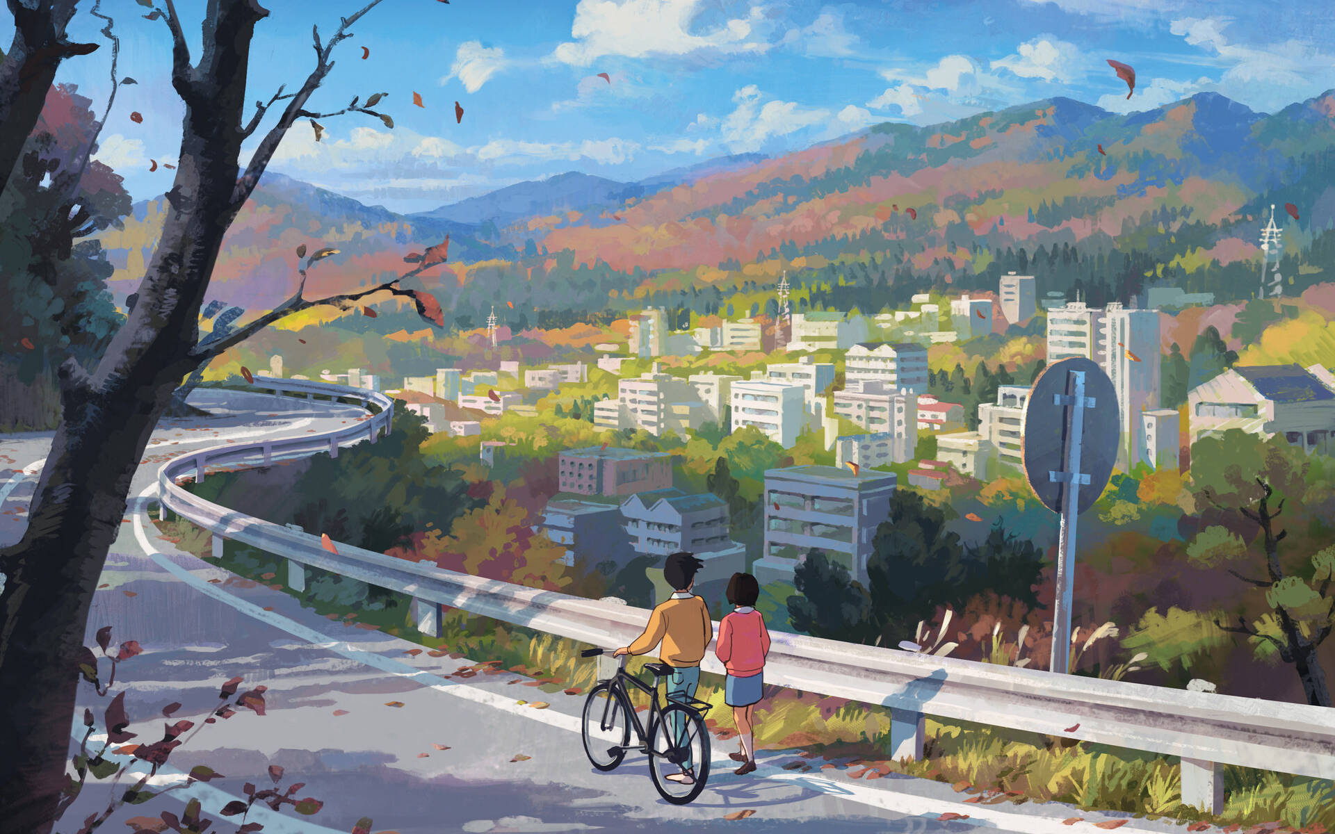 Studio Ghibli Desktop Overlooking Road Wallpaper