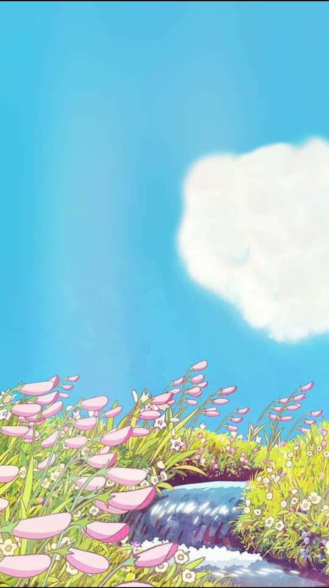 Studio Ghibli Bloemrijke Weide Lucht Achtergrond