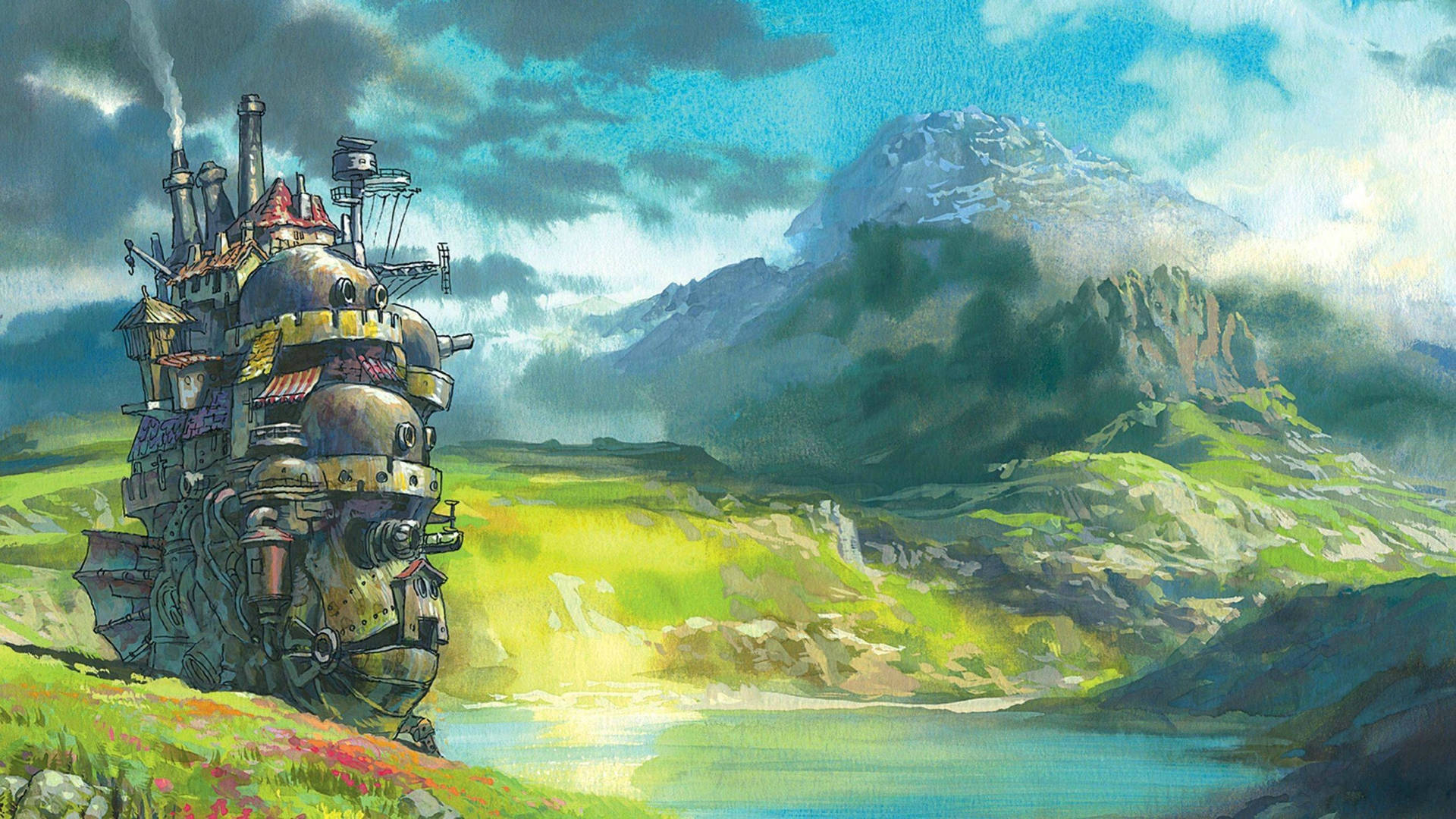 The iconic Howl's Moving Castle from studio Ghibli Wallpaper