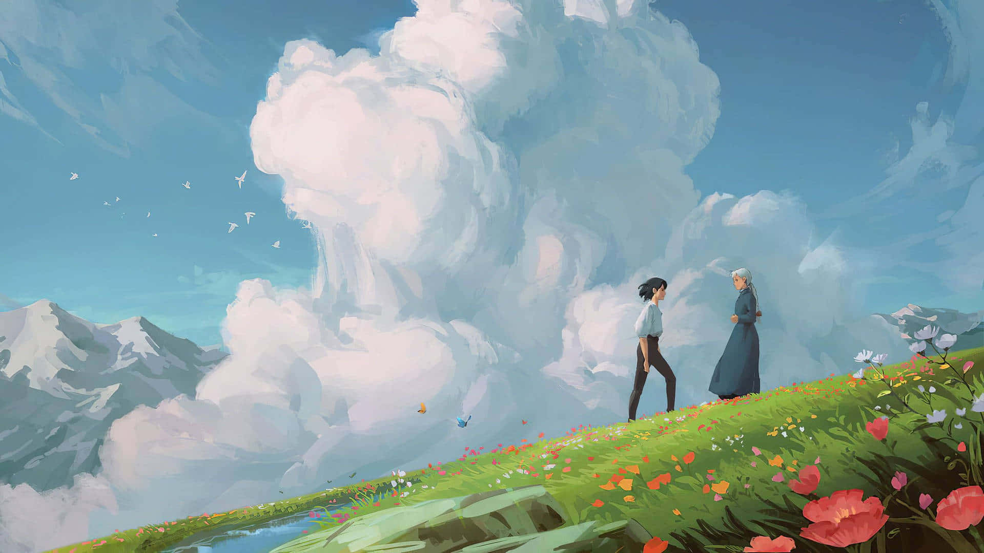Studio Ghibli Inspired Mountain Meeting Wallpaper