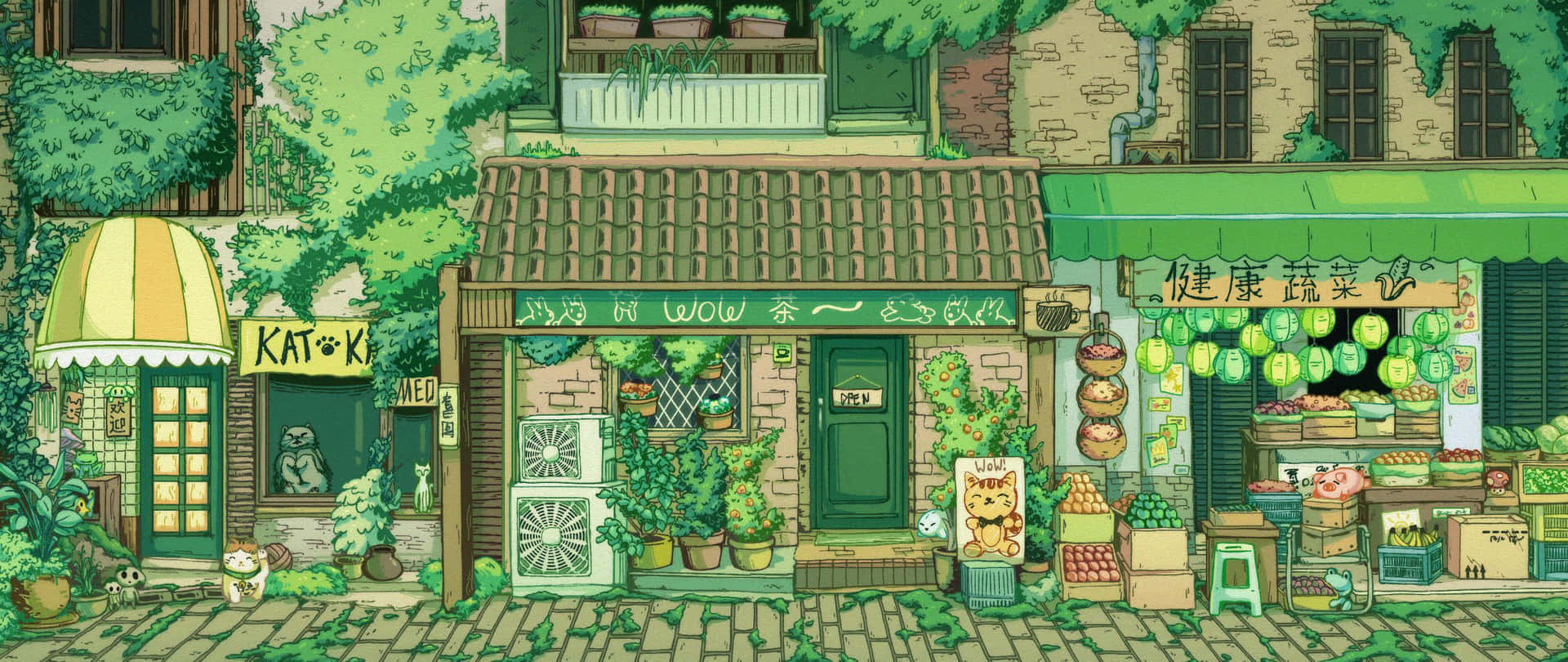 Studio Ghibli Inspired Street Scene Wallpaper