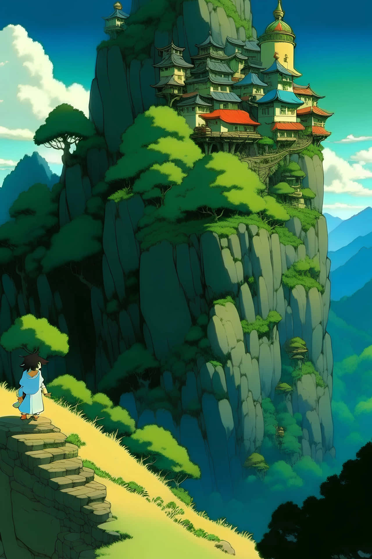 Studio Ghibli Mountain Temple View Wallpaper