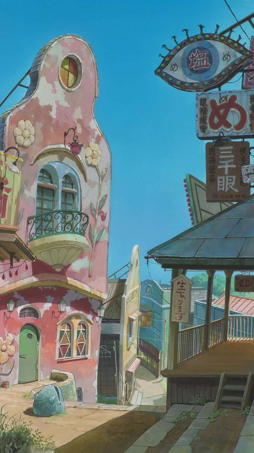 Puebloabandonado Studio Ghibli En El Teléfono Fondo de pantalla