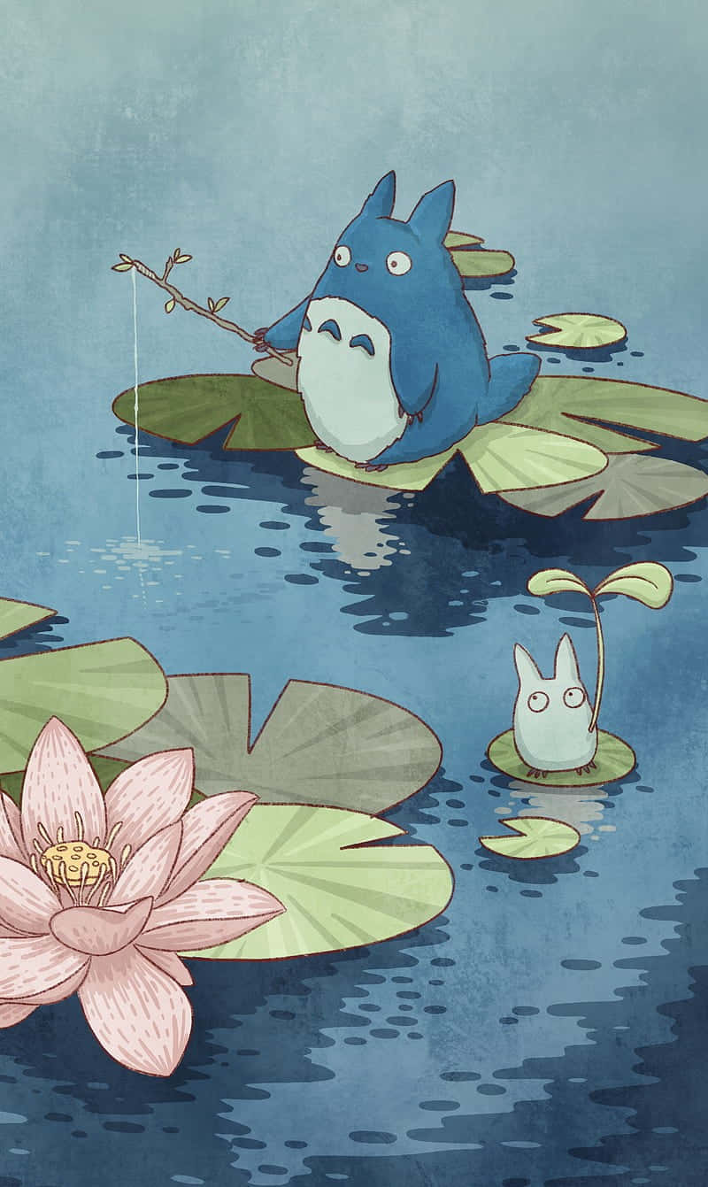 Fondode Pantalla De Totoro Pescando Estudio Ghibli Para Teléfono. Fondo de pantalla