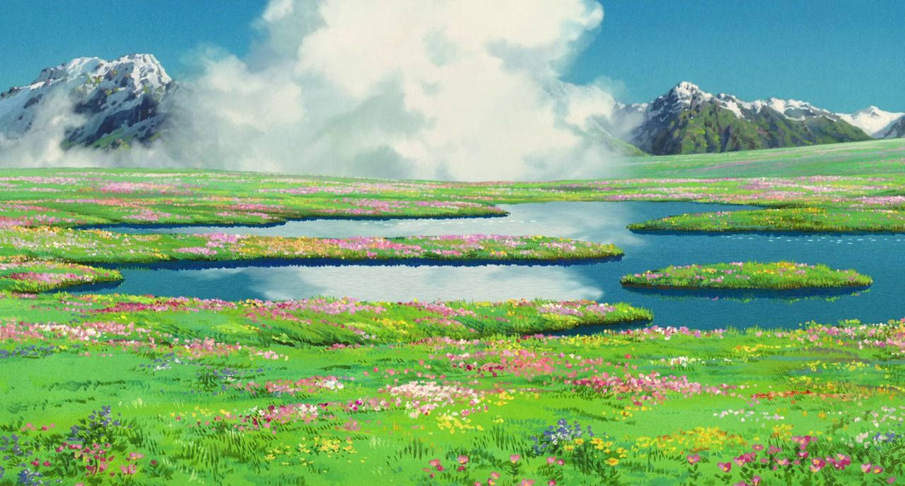 Studio Ghibli Scenery Flower Field Wallpaper