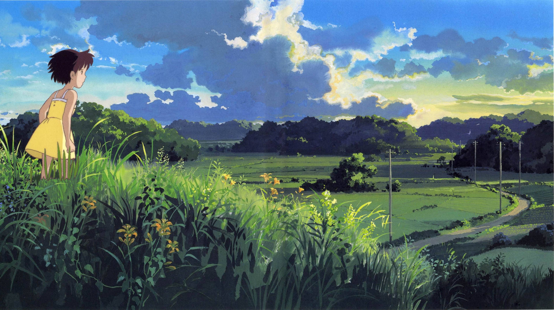 Studio Ghibli Scenery Girl In Field Wallpaper