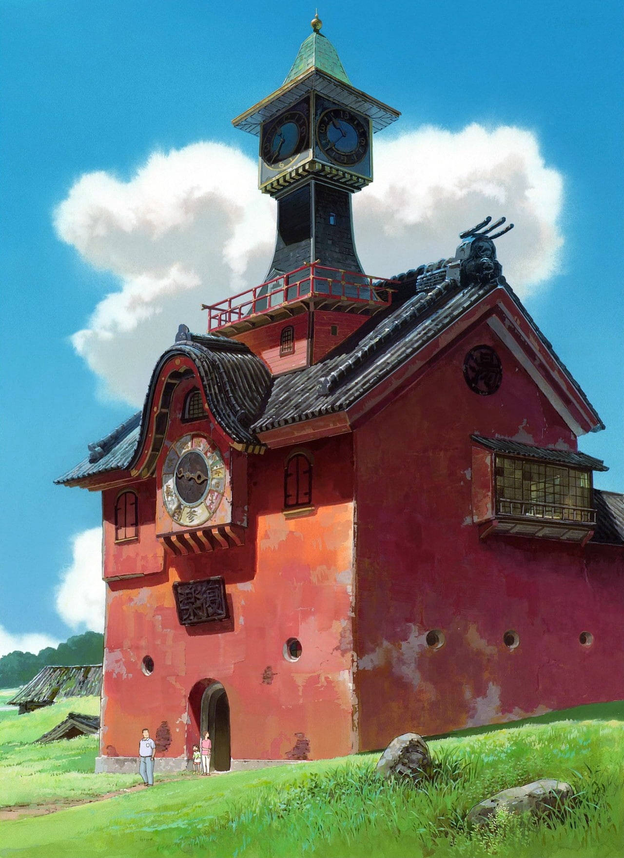 Studio Ghibli Scenery Large Red Structure Wallpaper