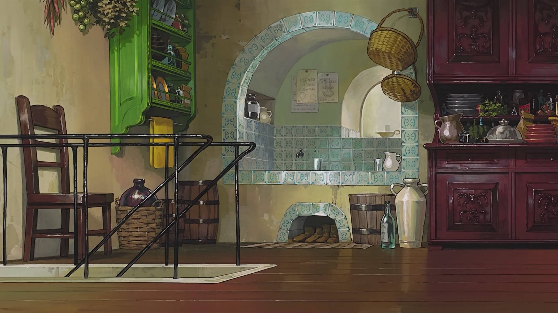 Studio Ghibli Scenery Of Old Cupboards Wallpaper