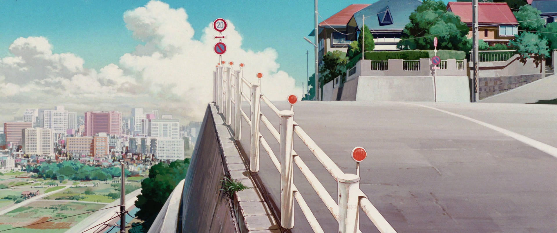 Enchanting Studio Ghibli Scenic Town and Residential Houses Wallpaper