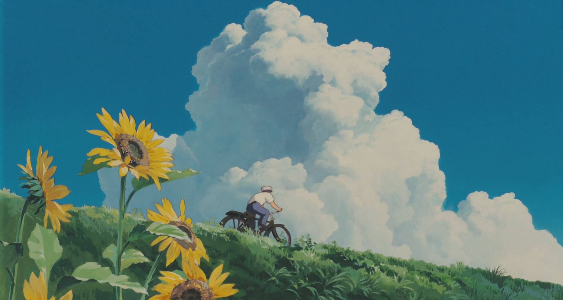 Studio Ghibli Scenery With Sunflowers Wallpaper